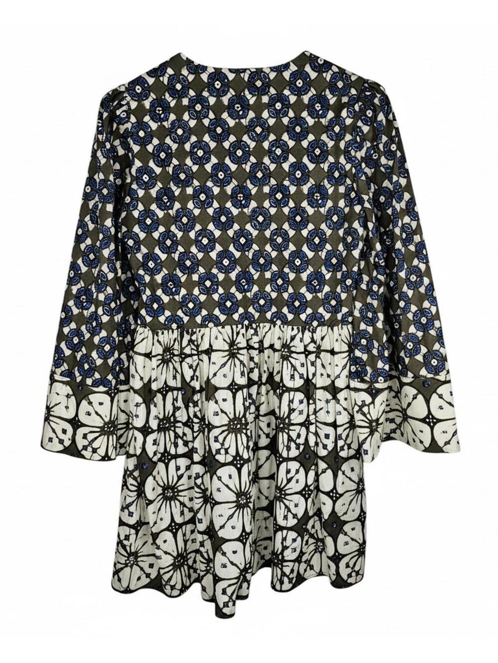 Tuckernuck Cottagecore Batik Print Izzie Dress Long Bell Sleeve Blue XS NWT - Picture 4 of 11
